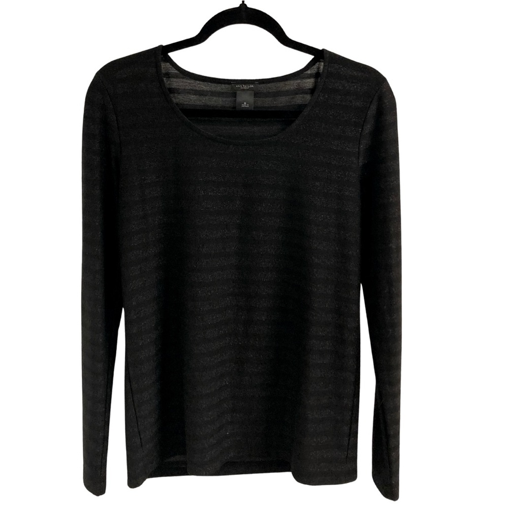 Ann Taylor Black Metallic Striped Top Size L